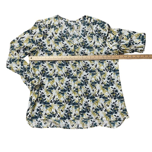 J. Jill Blouse Womens Large Blue Gold Floral Boho V Neck Shell Like Button Front - Picture 7 of 10